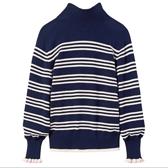$295 Rebecca Taylor Women Sz XS Navy Blue Striped Merino Wool Turtleneck Sweater - Picture 11 of 13
